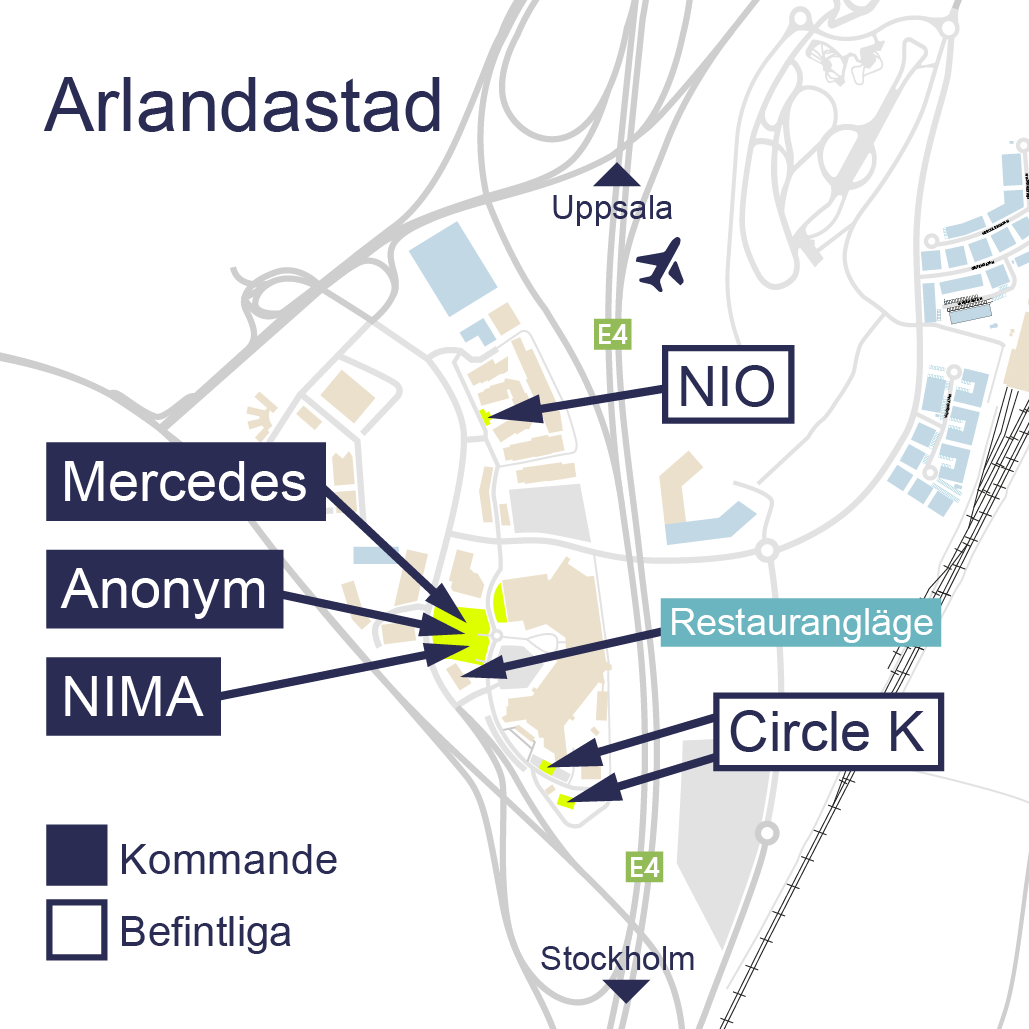 Karta över den planerade snabbladdplatsen i Arlandastad