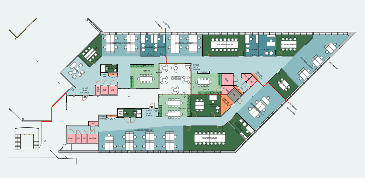 Planritning över kontor i Östra flygeln, Scandinavian XPO